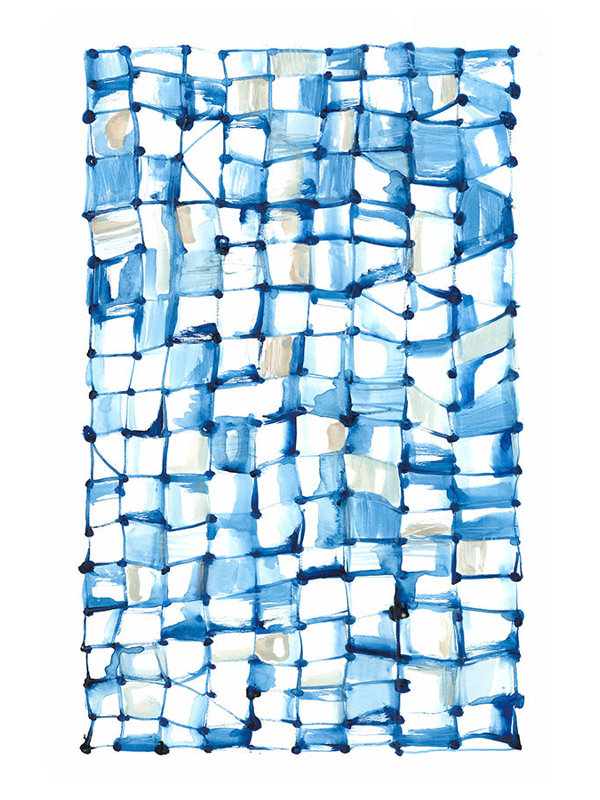 "Blue Patterns I" par Elena Carlie - Art mural encadré, Image au gel brossé