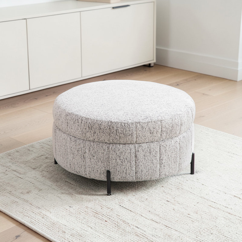 Upholstered  Storage Ottoman, Beige Chenille