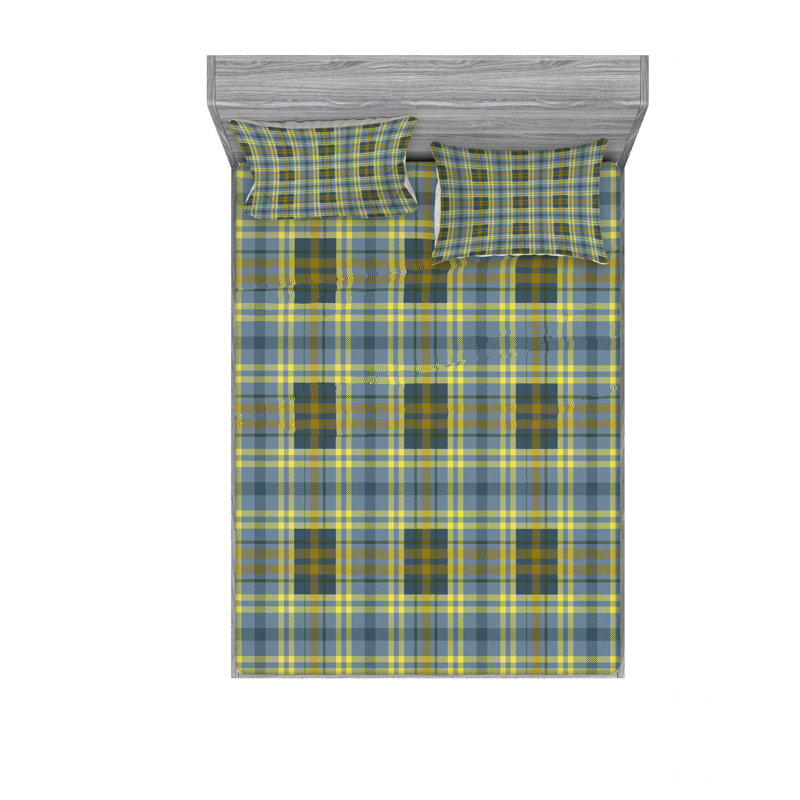 Microfiber Geometric Sheet Set, Queen Sheet Set with Fitted Sheet, Scottish Effects Plaid