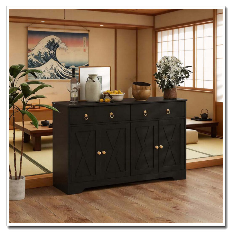Armoire de rangement avec portes de style grange, armoire à tiroirs