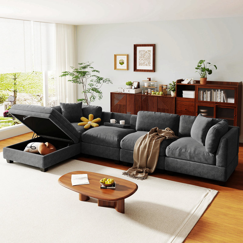 Canapé modulaire avec repose-pieds 5 pièces Zenfield, Polyester gris