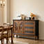 47.24" Modern Retro Solid Wood Sideboard with Butterfly Glass Doors & Large-Capacity Drawers, Simple Style Cabinet for Living Room & Entryway