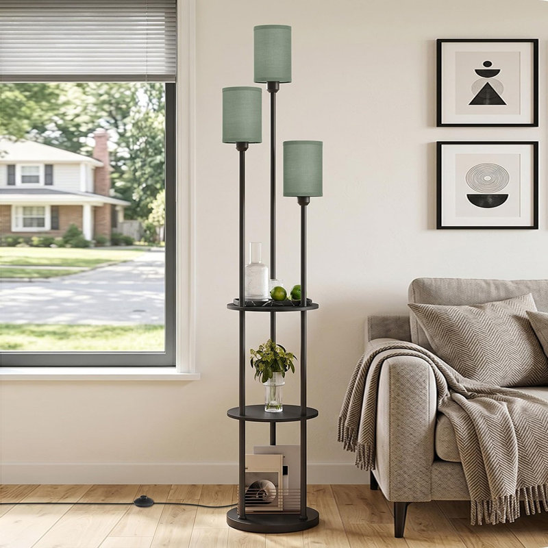 Lampe sur pied moderne 70,9 "à 3 lumières avec tablettes de rangement, abat-jour en lin et lampe sur pied pour le bureau de la chambre à coucher