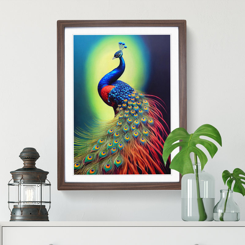 Shining Peacock - Framed Print, 64cm H x 46cm W x 2cm D, Walnut Framed