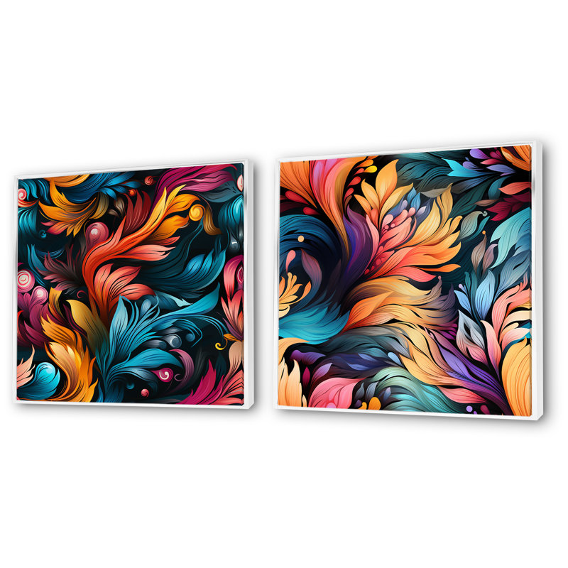 Aksel - Ensemble de 2 reproductions d'art botaniques abstraites, Cadre blanc, H 30 po x l 61 po x P 1 po