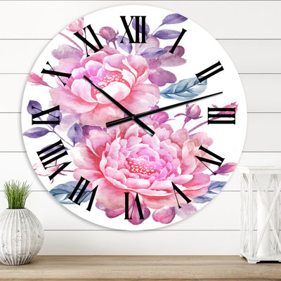 Rose rétro avec fleurs et feuilles bleues - Horloge murale traditionnelle