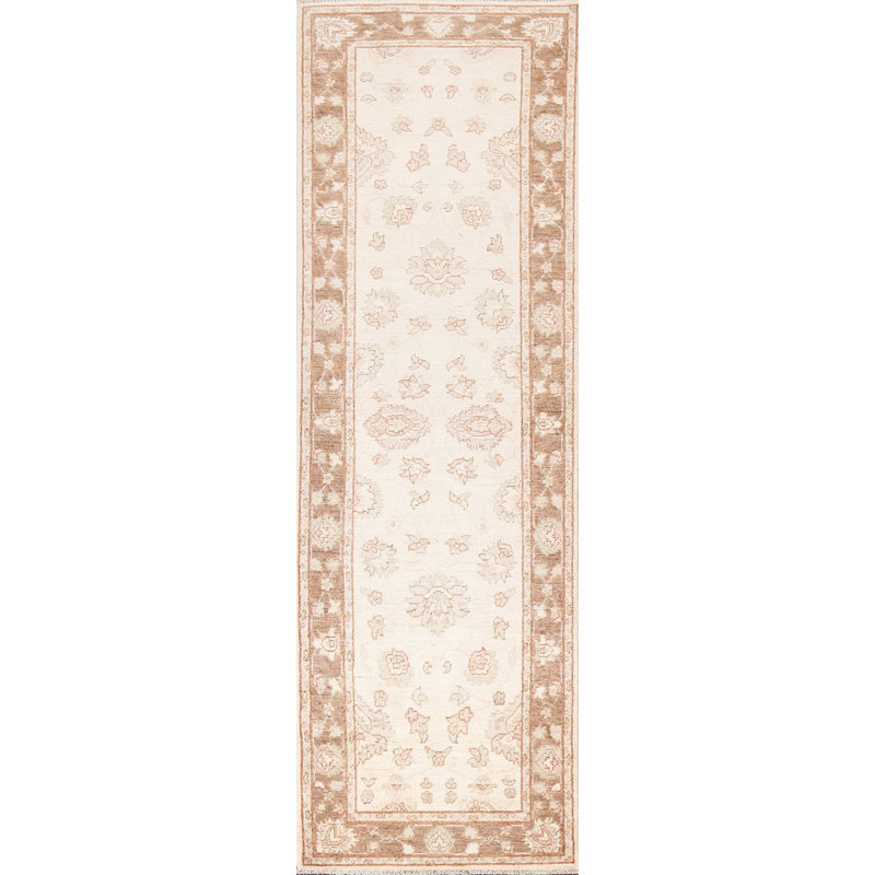 Tapis de couloir ivoire en laine noué à la main de conception unique 2 pi 6 po x 9 pi 9 po Lucie-Lou