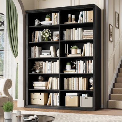 72" H x 47.2" W Wood Double 6-Tier Bookcase, 12 Open Compartments Bookshelf for Home Office and Living Room