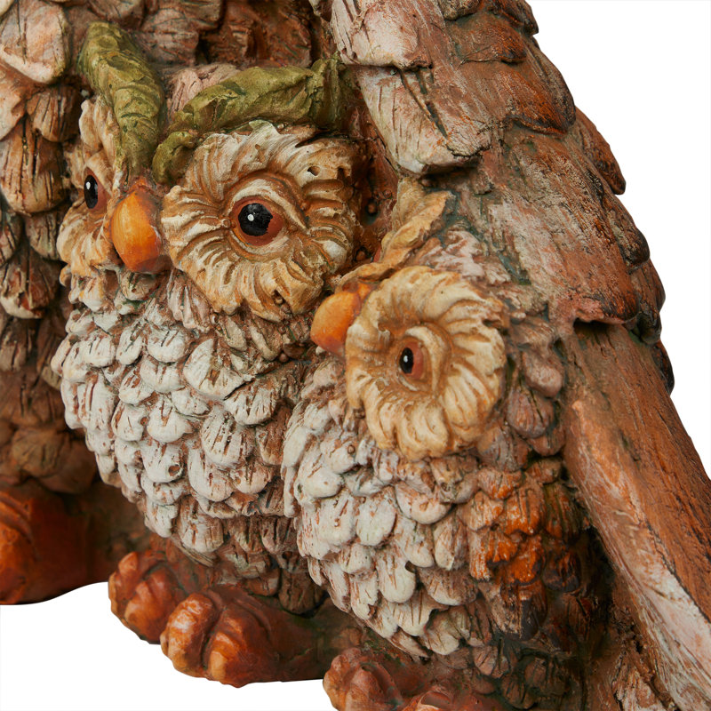 Indoor/Outdoor Owl Mom Protecting Babies Garden Statue, Loving Owl Family Statue, 11"H, Brown