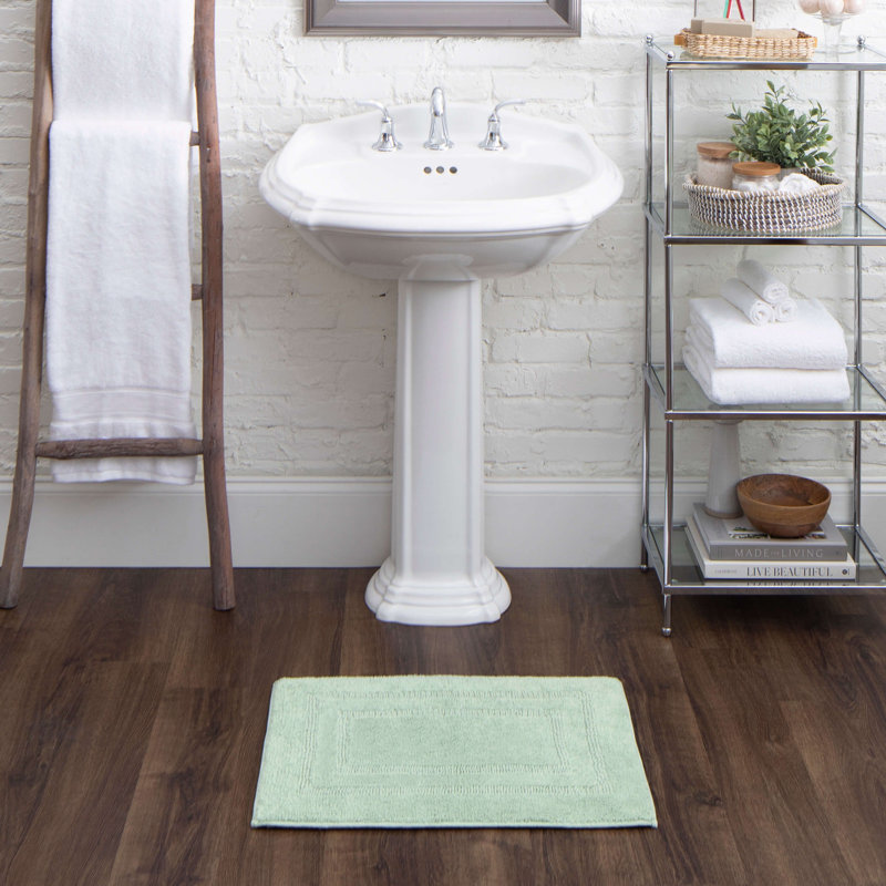 Kail Plush Stain/Fade Resistant Machine Washable Bath Mat, 17" W x 24" L, Seaglass