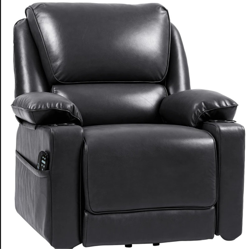 Fauteuil inclinable électrique en similicuir avec télécommande, noir