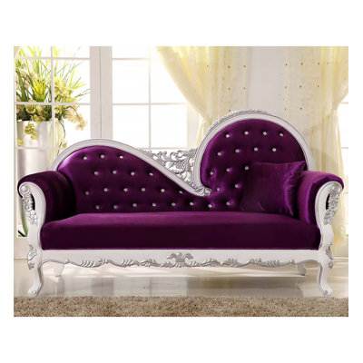 Chaise longue néoclassique en chêne massif, velours violet sculpté, pour chambre et salon