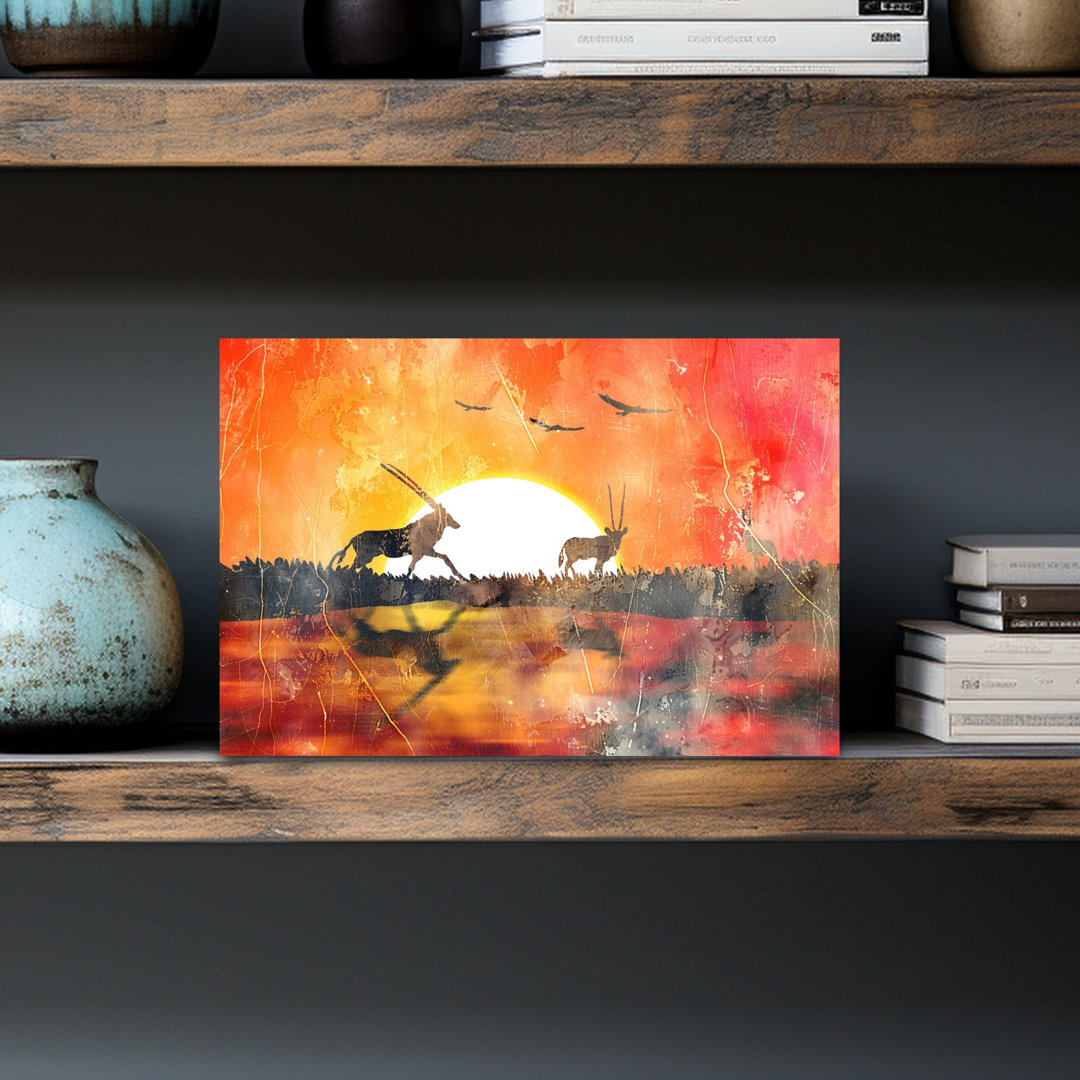 African Sunset Oryx Serene Abstract Contemporary Bird Landscape Nature Wall Art Print