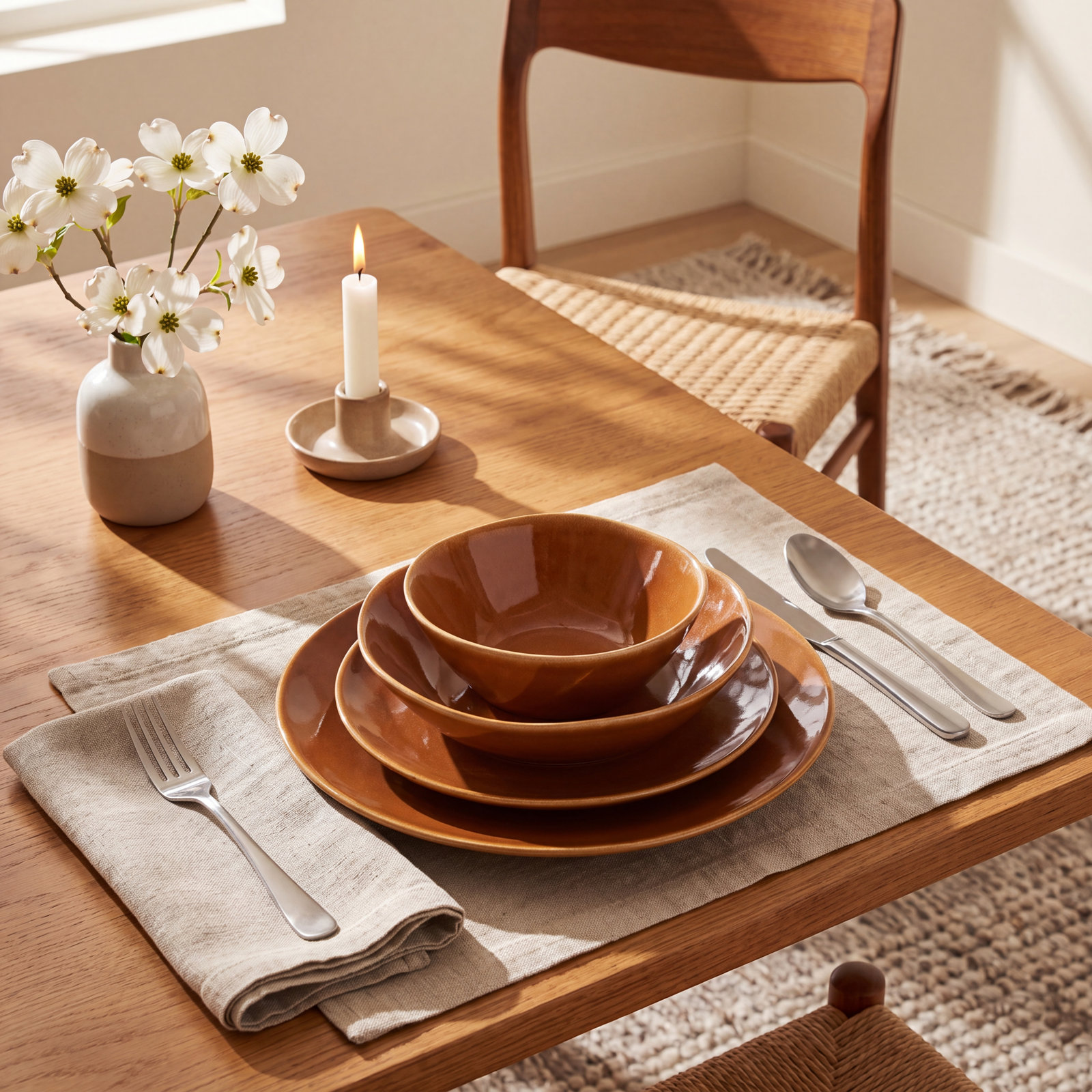 Bloomhouse Montecito Breeze 16 Piece (Service for 4) Double Plates and Bowls Stoneware Reactive Glaze Dinnerware Set - Laguna Dawn