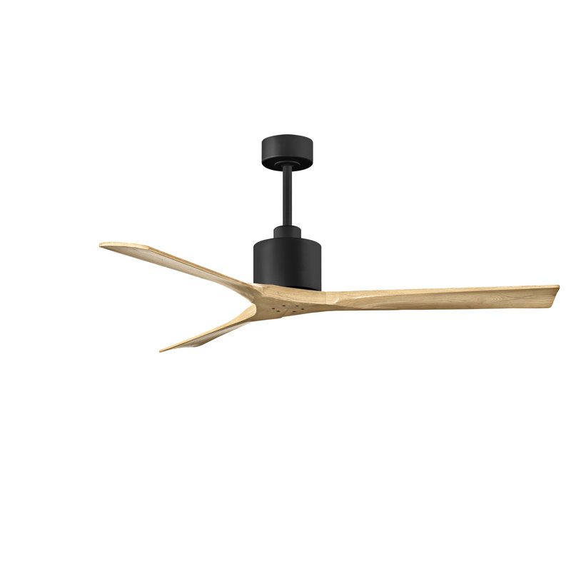 Nan Ceiling Fan In Textured Blades, Matte Black, Light Maple Tone, 52"