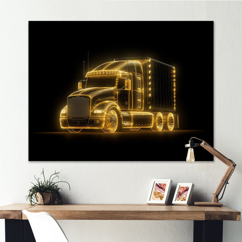 Camion remorque sur bande néon, Gold Picture Framed, 16" H x 32" W