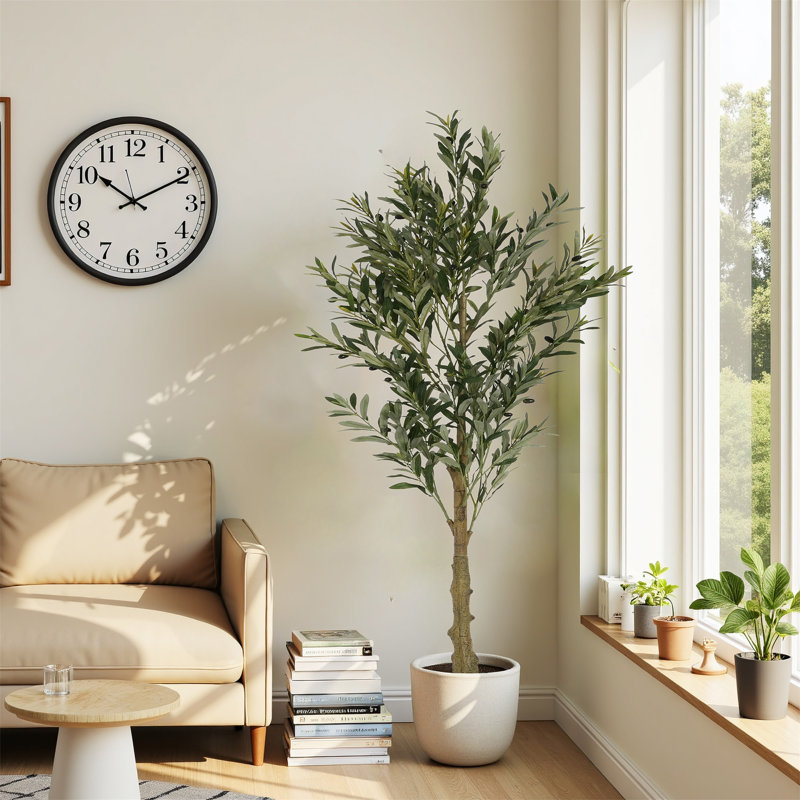 6' Artificial Olive Tree With Pot, 71'' H x 30'' W x 30'' D