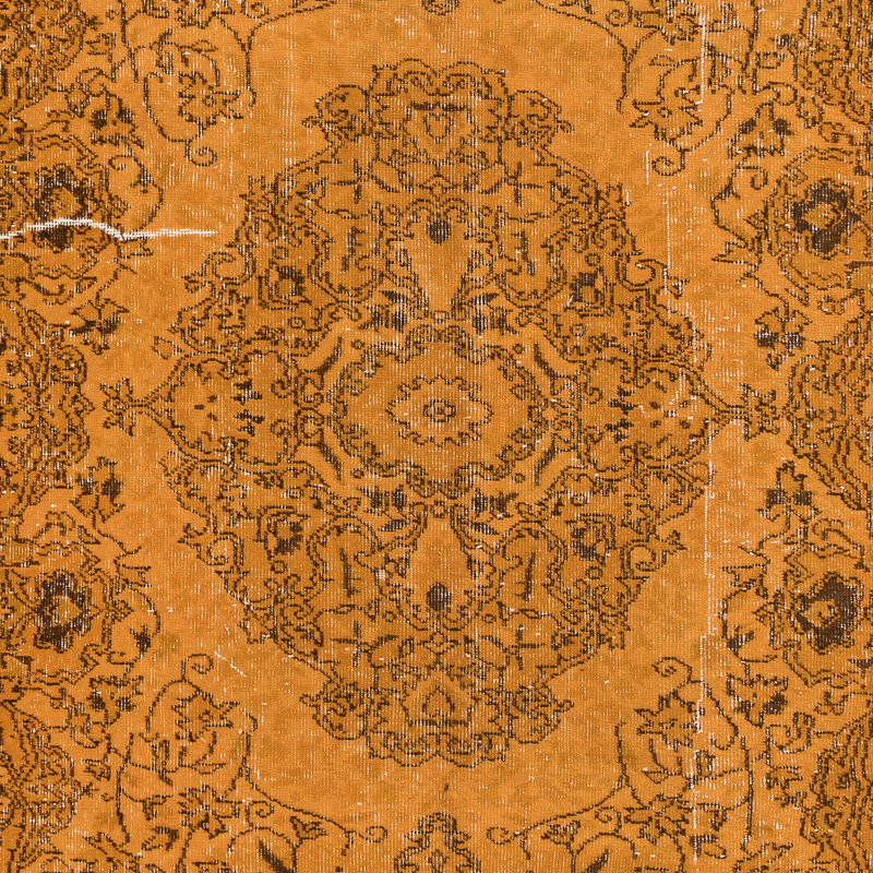 Tapis orange en laine fabriqué à la main 5,2 x 8,4 pi de style moderne médaillon 5,2 x 8,4 pi
