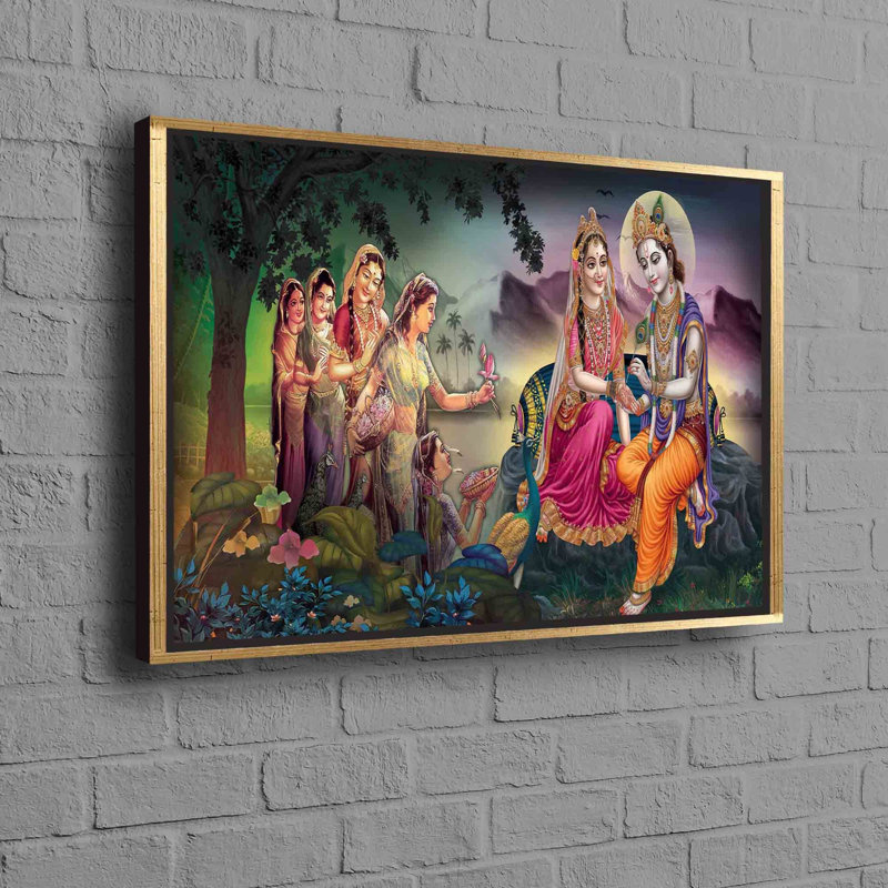 Radha Krishna Painting With Traditional Indian Art Style Captured on Canvas Featuring Lord Krishna and Radha in Canvas Art Print