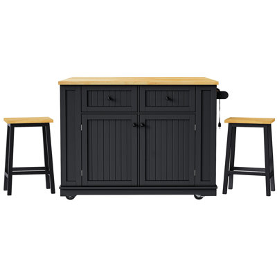 48 inch Kitchen Island with Drop Leaf,Power Outlet,Internal Storage Rack,Rolling Kitchen Storage Cart on 5 Wheels with 5 Open Side Racks (Not Include