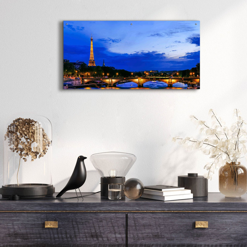 Art mural en verre rouge Red Barrel Studio® «Paris - Seine River» par Epic Portfolio, H 24 po x l 48 po