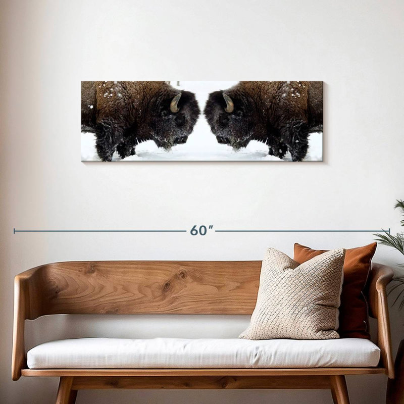 Bison Clash sur impression sur toile, H 14 po x l 42 po x P 1,25 po