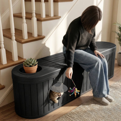 Armoire à litière pour chat 63,13 po avec lit escamotable et rangement (noir)