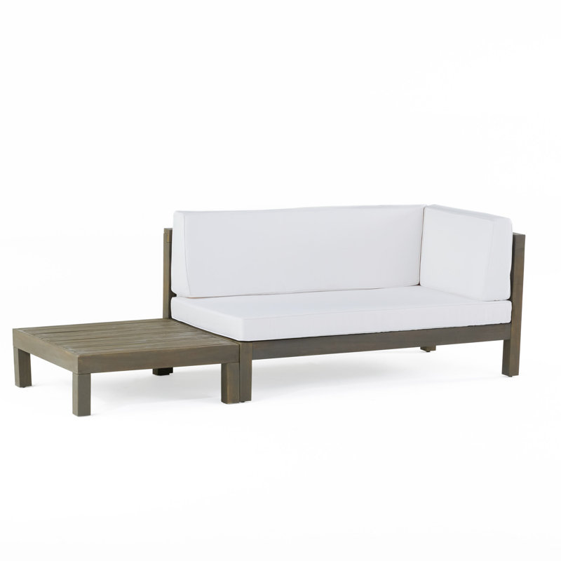 Ensemble de causeuse et table basse d'extérieur en bois d'acacia Seana, Accoudoir à droite (vu de face), Blanc, Gris