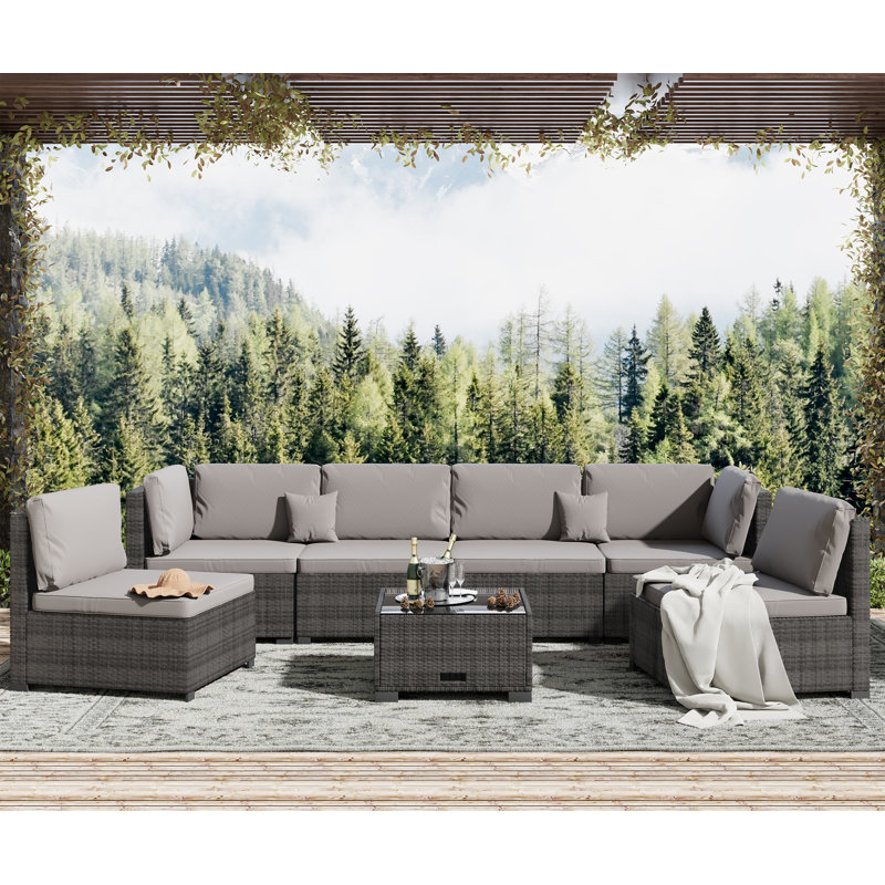 7- Piece Patio Conversation Set, Outdoor Seating Group, Gray/Gray