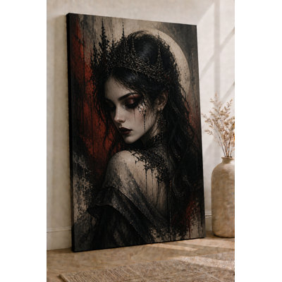 Grande femme gothique sombre, art mural Moody Fantasy, décoration pour chambre à coucher, œuvre d'art dramatique 24 x 36 po