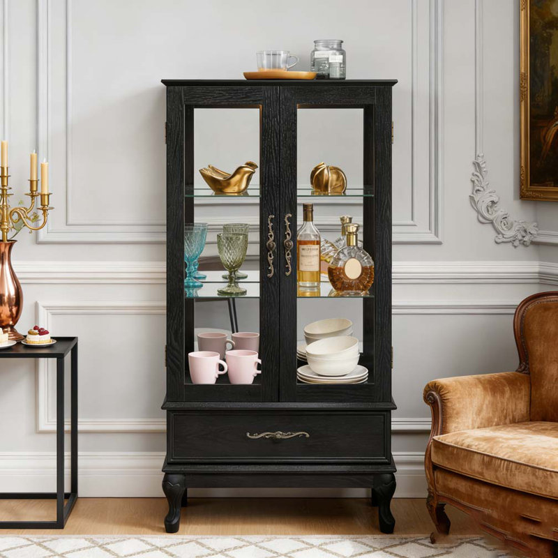 Armoire avec portes en verre et tablettes réglables 2 portes