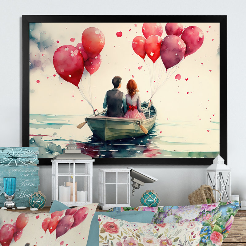 Couple d'amoureux qui passe du temps à l'extérieur I - Peinture sur toile, Impression noire sur toile encadrée