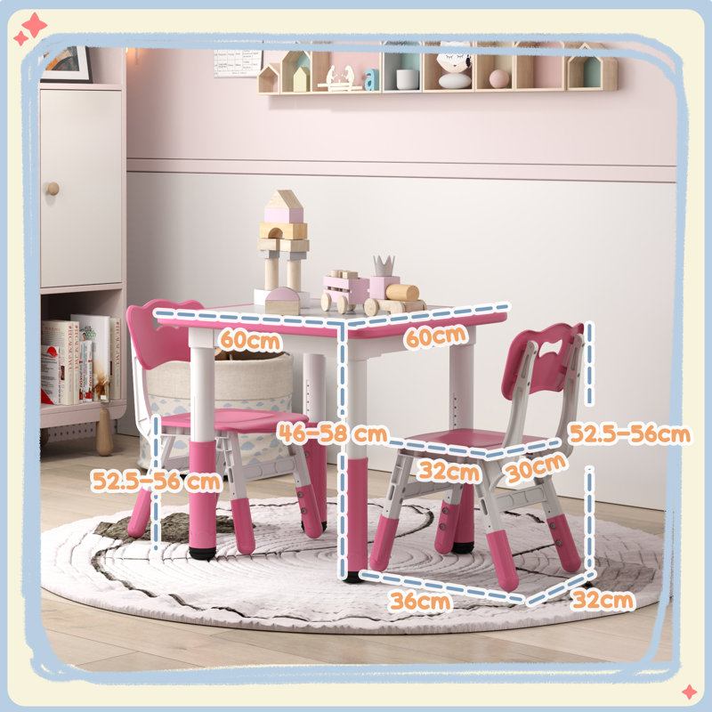 Selleck Kids 3 Piece Rectangular Play Or Activity Table and Chair Set, Pink