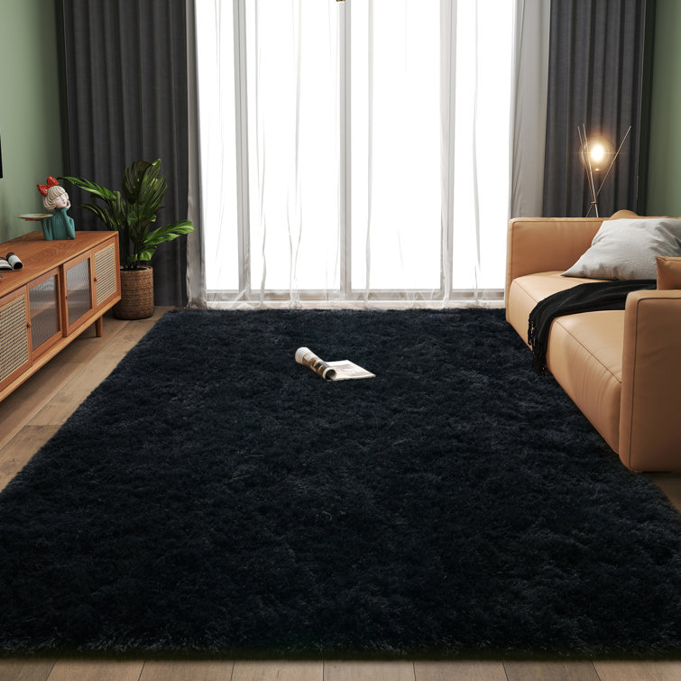 Soft Black Shag Rugs for Living Room, Indoor Area Rug for Bedroom Home Decor