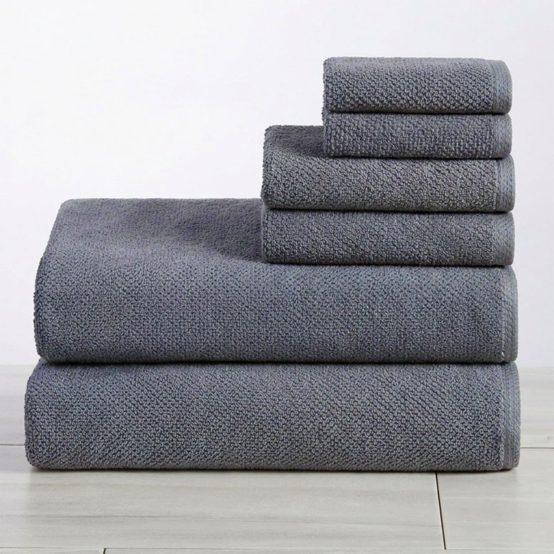 100% Cotton Textured Bath Sheet, Chambray Blue, 6 Piece Set W/ Bath Sheets