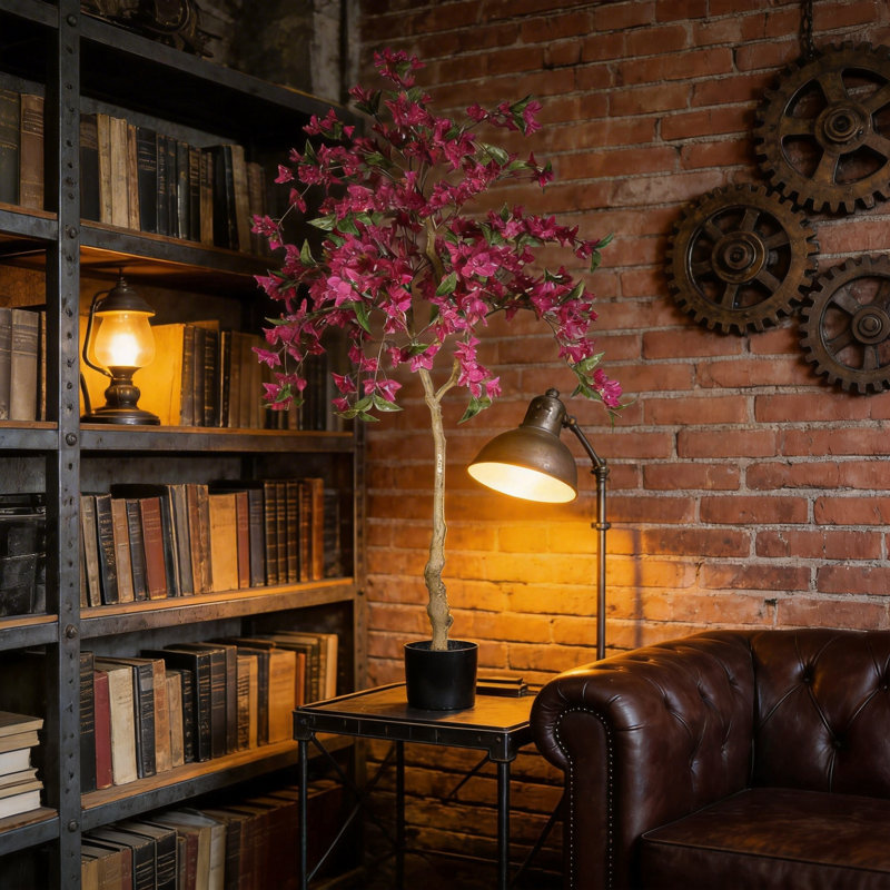 Arbre de bougainvillée artificiel 6 pi avec pot en plastique noir, plante à fleurs réaliste pour la décoration intérieure, arbre artificiel en pot avec des fleurs éclatantes