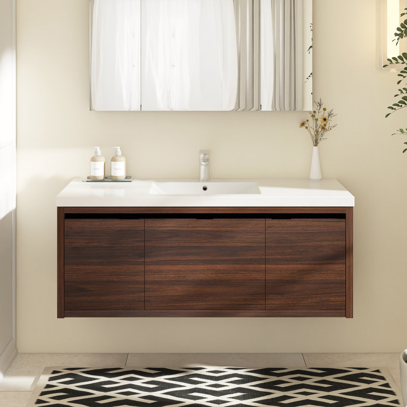 Meuble-lavabo simple 47,2 po avec plateau Tayiah, Noyer