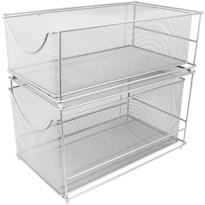 Sorbus 2-Tier Sliding Mesh Basket Drawers, Silver