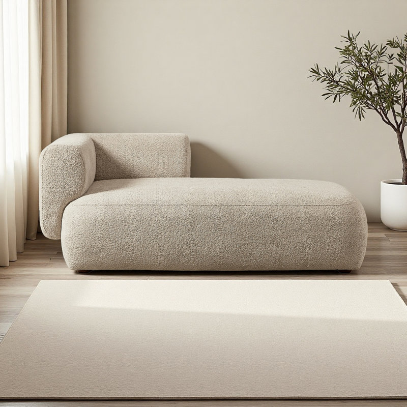Boucle Chaise Lounge Chair Indoor Comfy Fluffy Lounge Sofa Upholstered Chaise Lounge Modern Lounge Chair Indoor for Living Room Bedroom Office