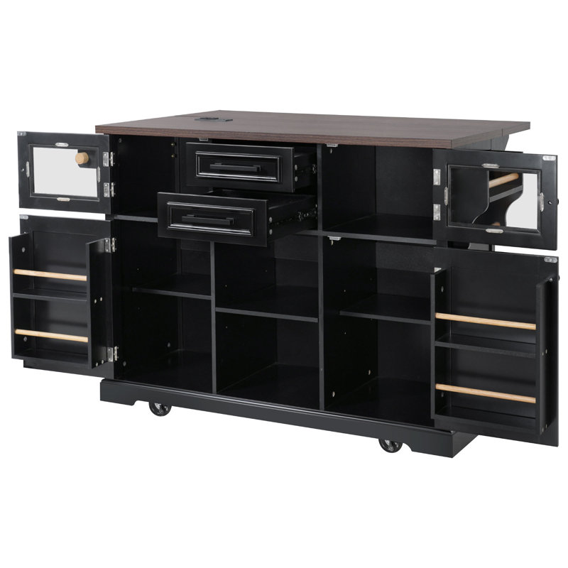 Rustic Wood Kitchen Island With Storage & Drop Leaf, Mobile Farmhouse Style