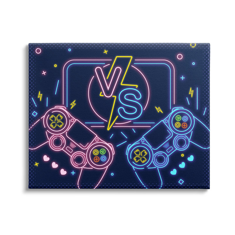 «Video Gamer Two Jouers Controllers Neon Style» par Ziwei Li - impression, Toile tendue, H 16 po x l 20 po x P 1,5 po