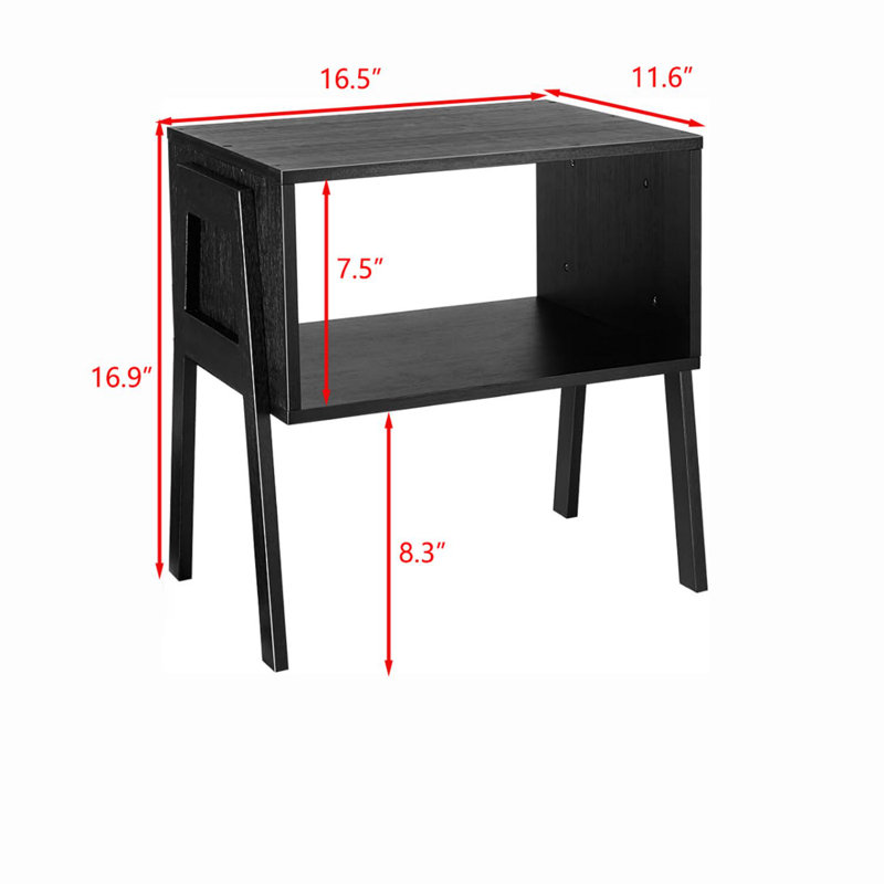 Black Bamboo Stackable End Tables with Shelf, Set of 2