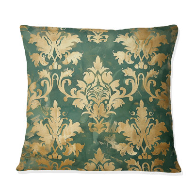 Gold Green Damask Glamour II - Damask Pillow