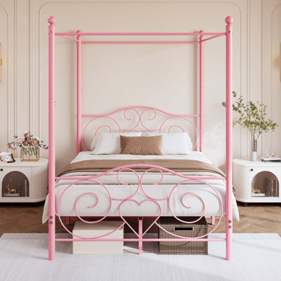 Metal Canopy Bed Frame with Vintage Style Headboard & Footboard