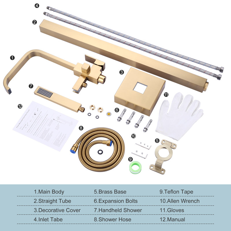 Gold Freestanding Tub Filler with Handheld Shower