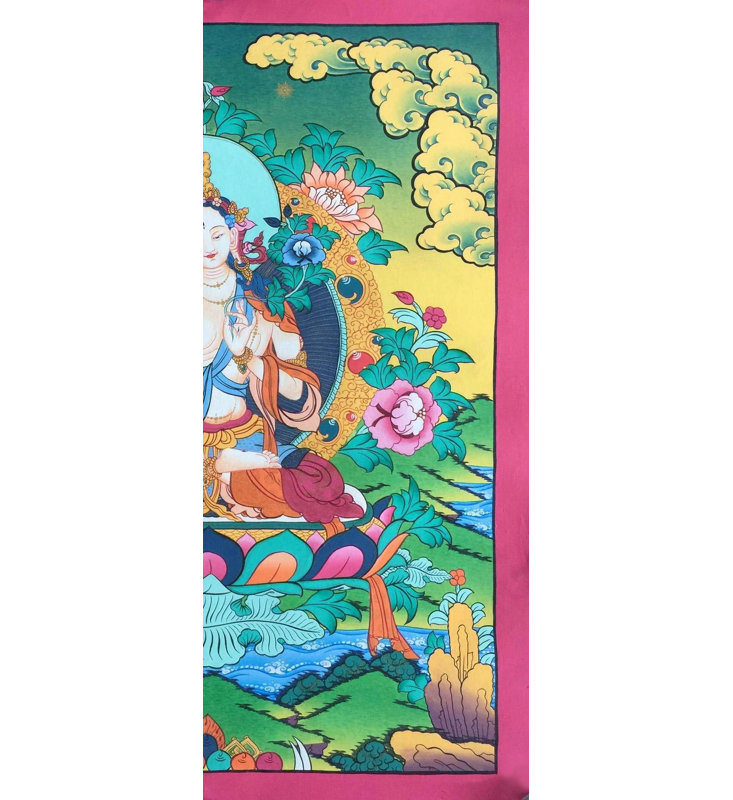 Karana Mudra blanc Tara Thangka (Thangka sans brocart)
