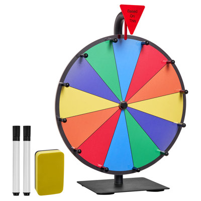 12 in Spinning Prize Wheel, 12 Slots Spinning Wheel with Stand, Tabletop Win Fortune Roulette with a Dry Erase and 2 Markers, 6 Colours, Easy Assembly, for Party Pub Trade Show Carnival Events