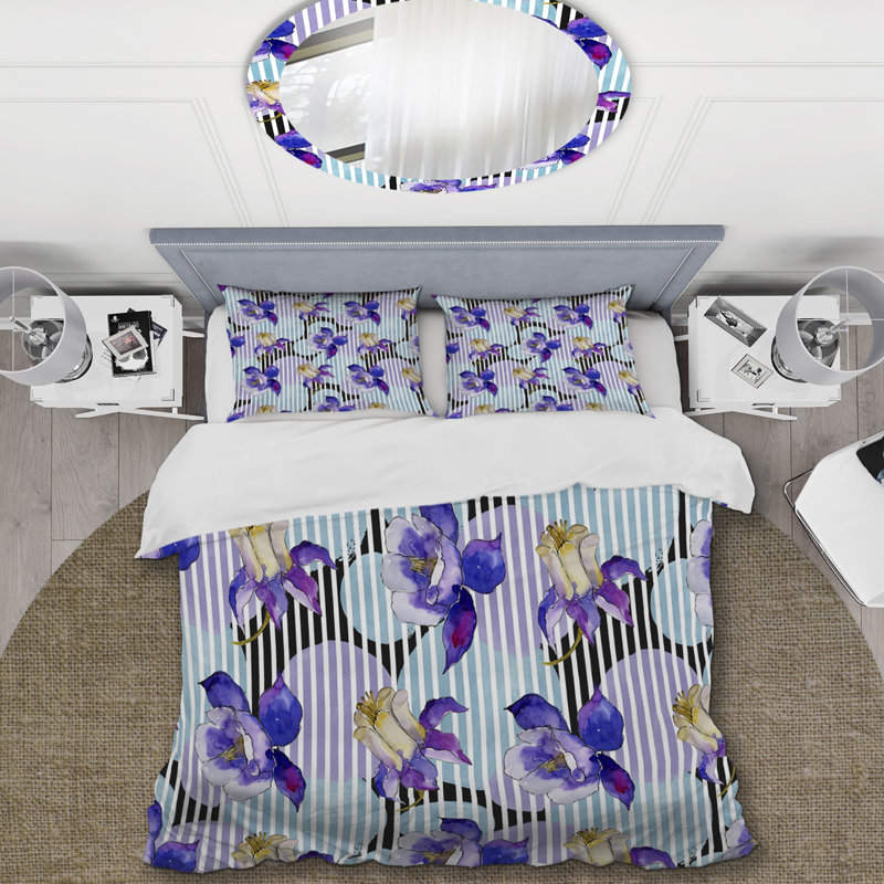 Ensemble de housse de couette Blue Aquilegia Flower - Cabin & Lodge, Housse de couette pour grand lit et 2 taies décor