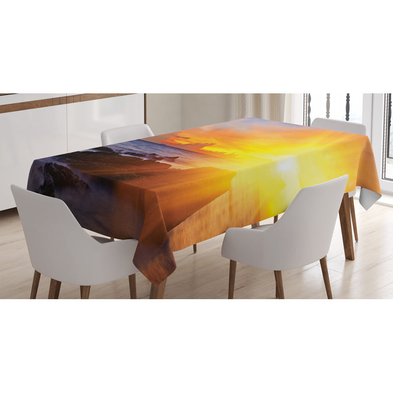 Colorful Sunset With Romance In The Sky At Tropic Beach Fantasy Landscape Print Tablecloth, 70" x 52"
