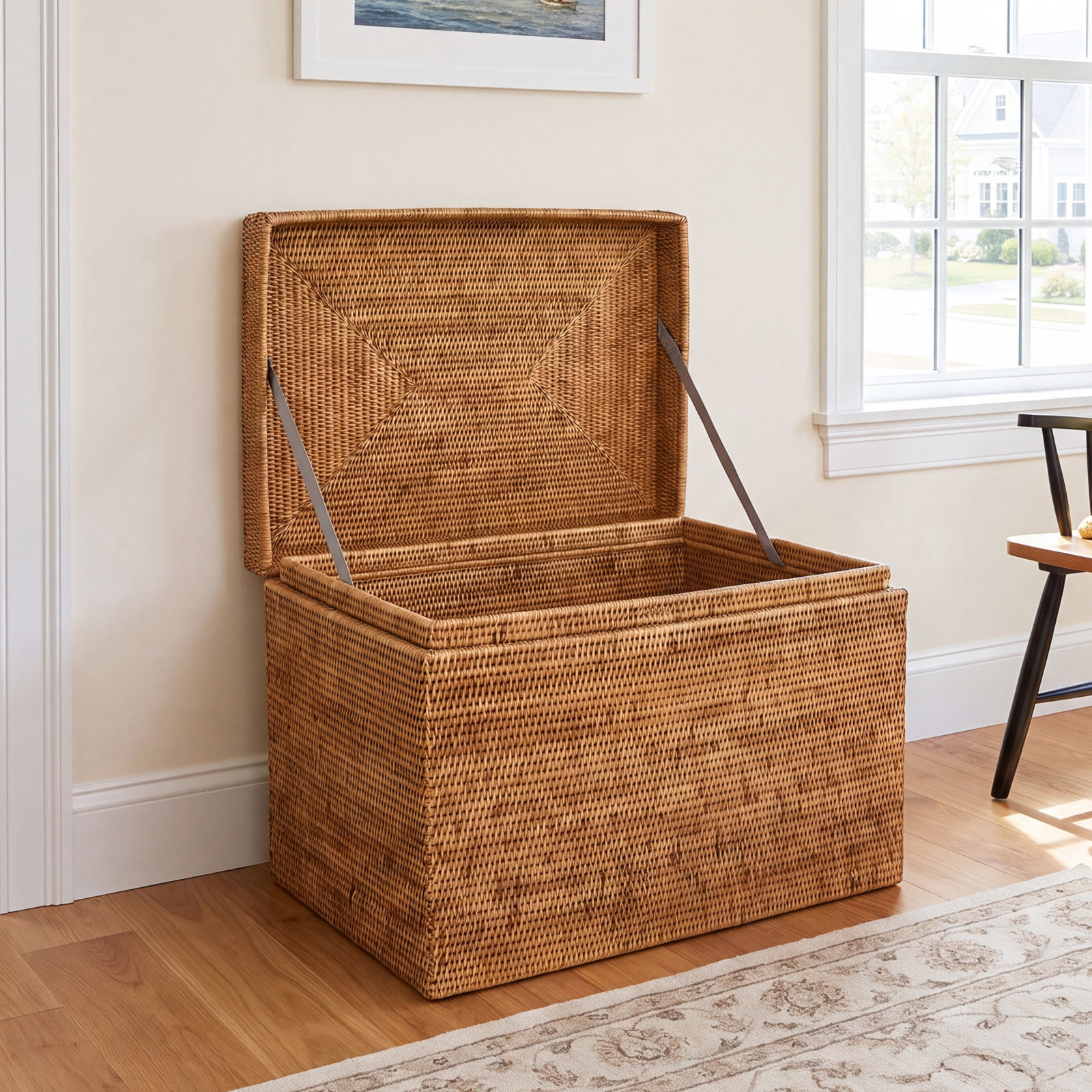 Lambert Wicker Storage Trunk, Honey Brown, 17" H x 23" W x 17" D